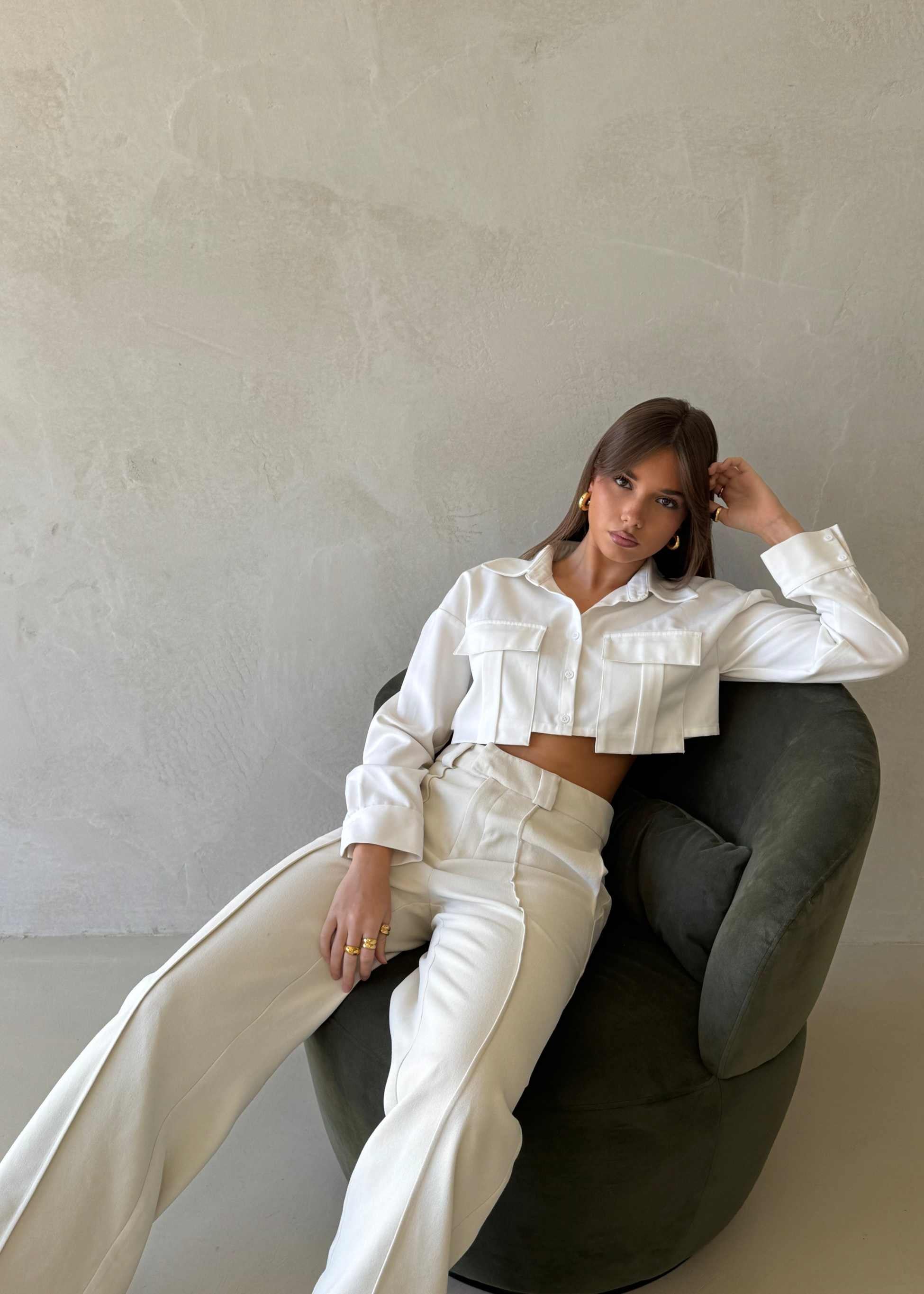 Elira Pant - Stylish High Waist Wide Leg Pants in Textured Tofu