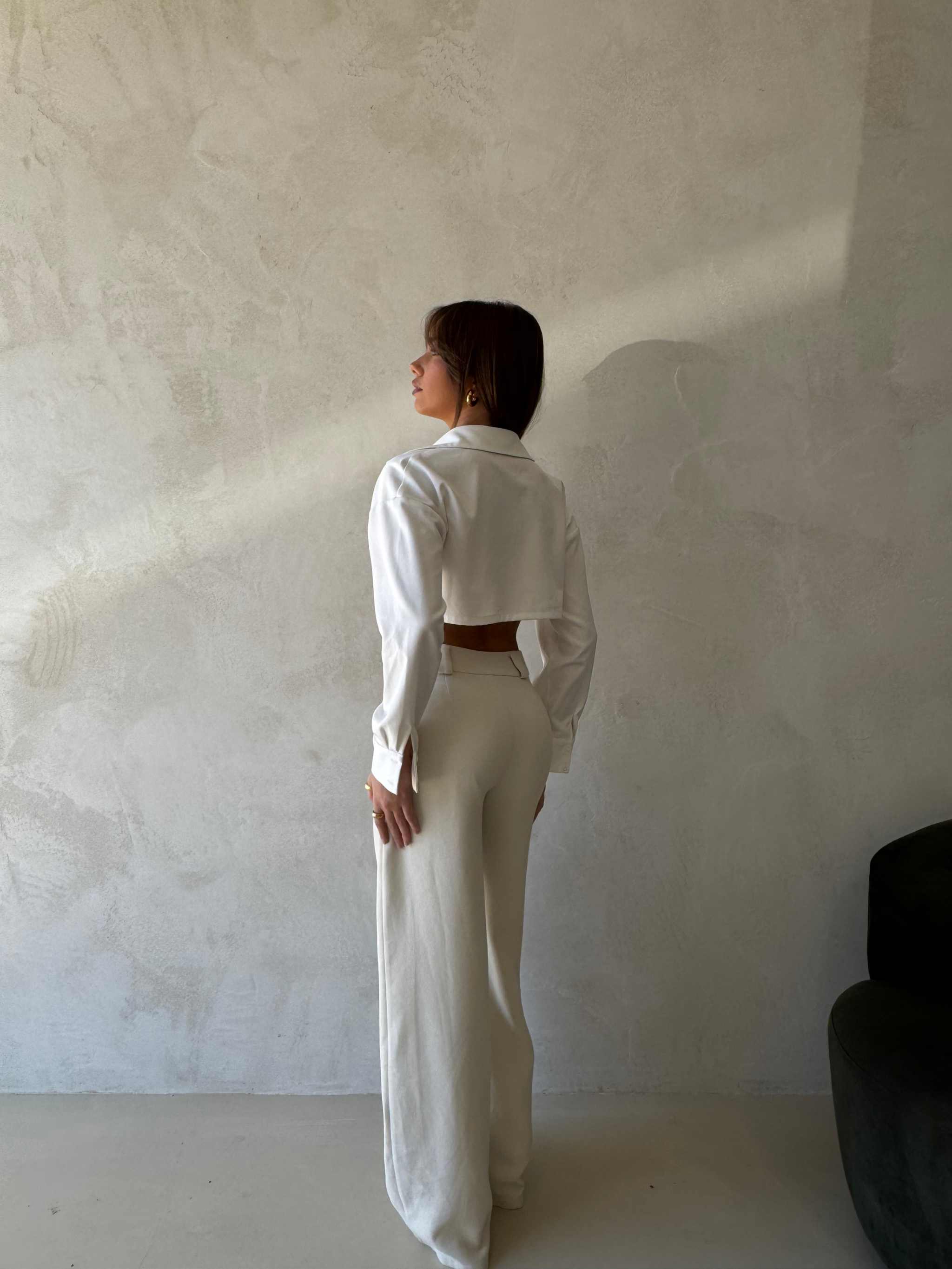 Elira Pant - Stylish High Waist Wide Leg Pants in Textured Tofu