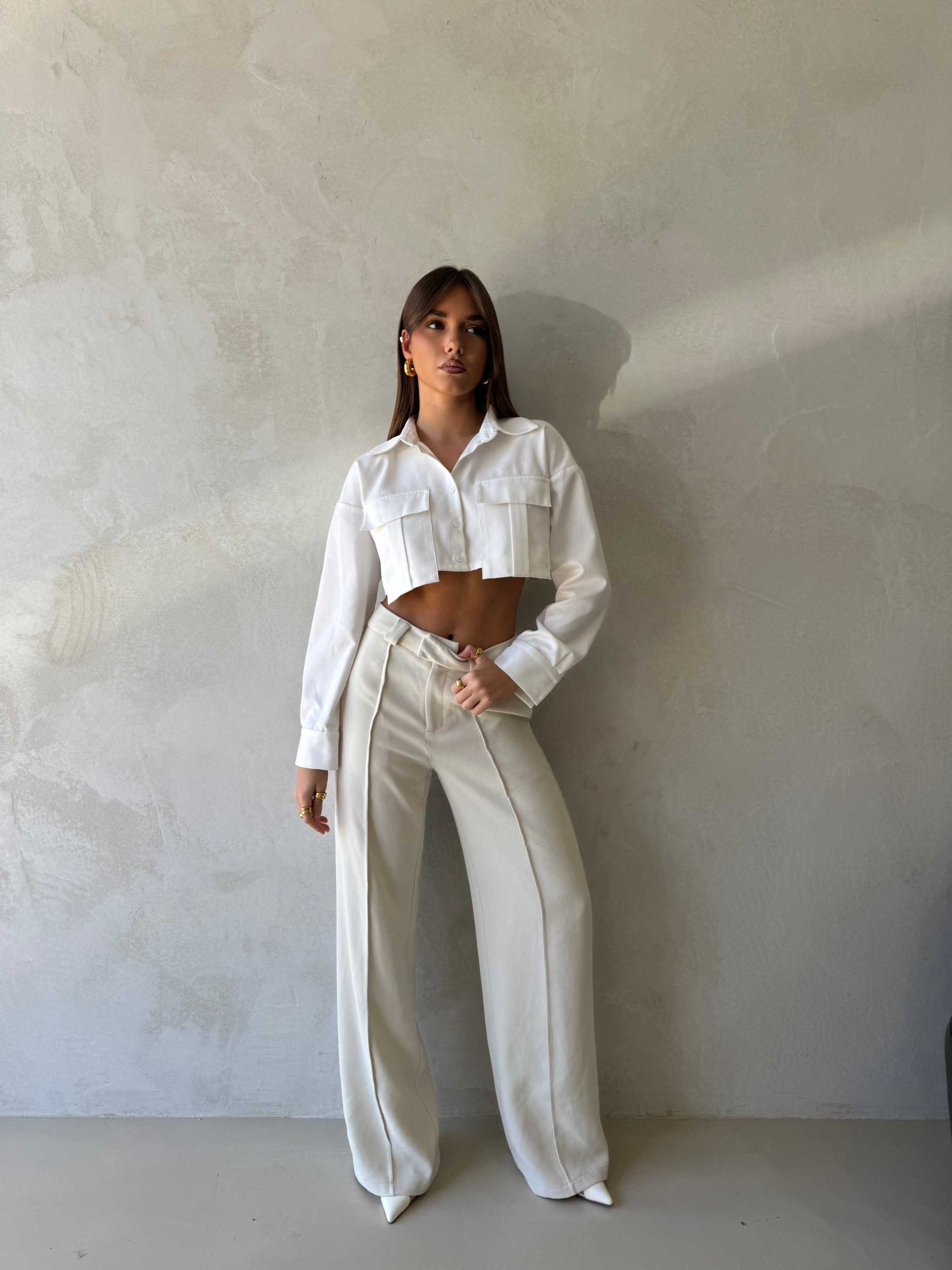 Elira Pant - Stylish High Waist Wide Leg Pants in Textured Tofu