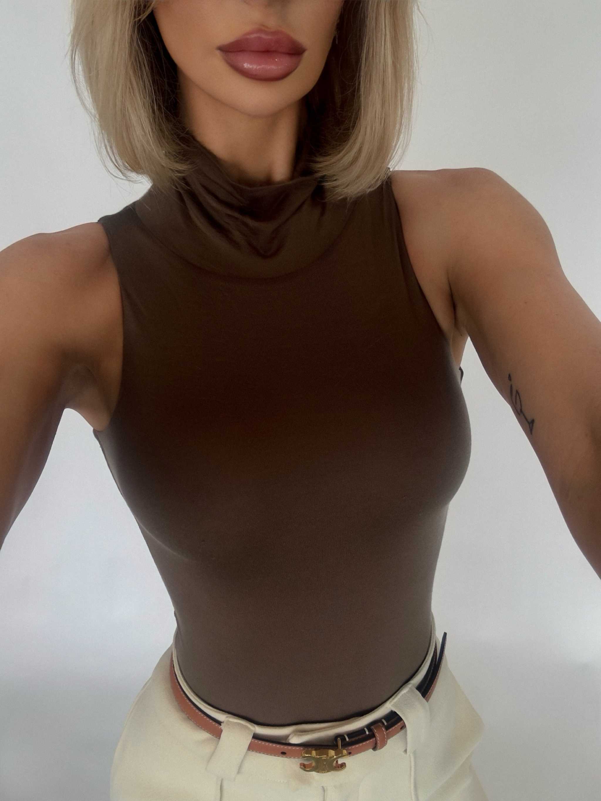 Athena Polo Neck Bodysuit - Cozy Fitted Bodysuit