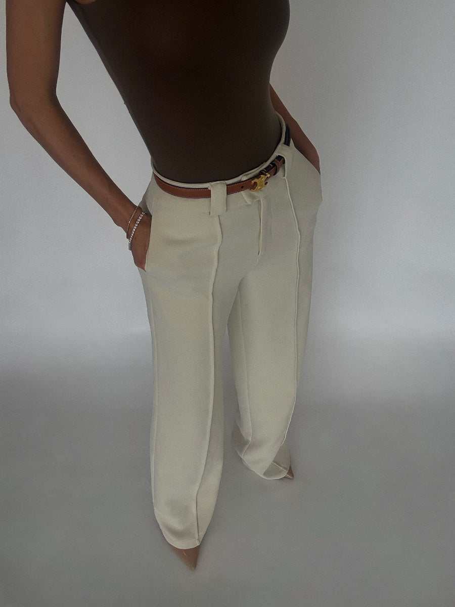 Elira Pant - Stylish High Waist Wide Leg Pants in Textured Tofu