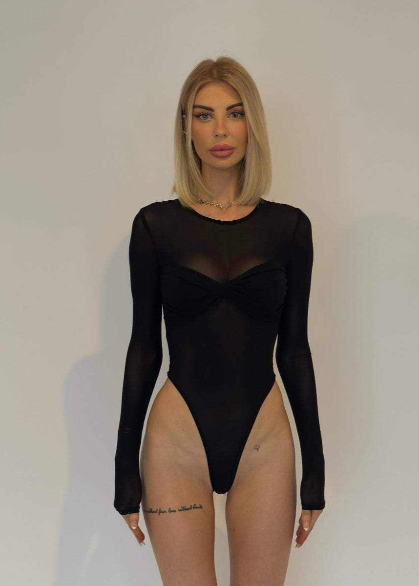 Amarlia Mesh Bodysuit - Sleek Cropped Cotton Bodysuit Onyx