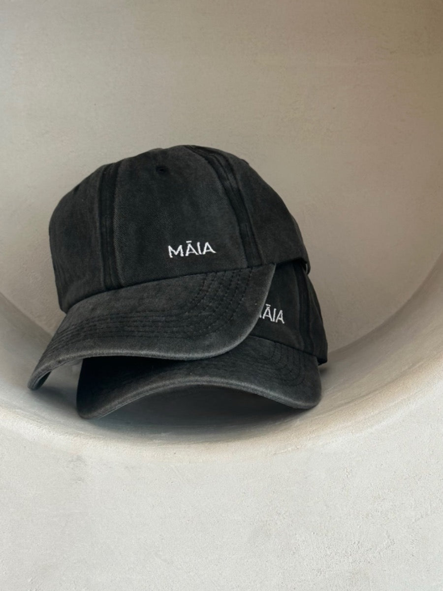 Maia The Label washed black denim cap hat