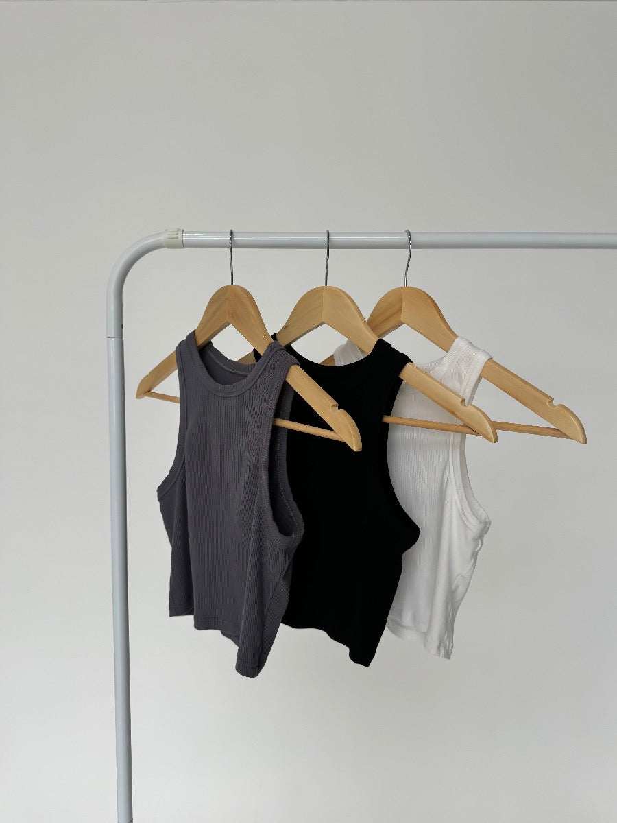 Marl Ribbed Tank - Comfortable Stretchy Crop Tank in Storm