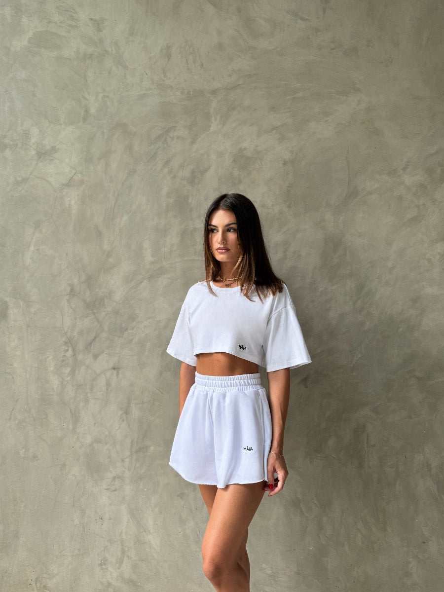 Aly Cropped Tee White - Stylish Heavyweight Cotton Tee