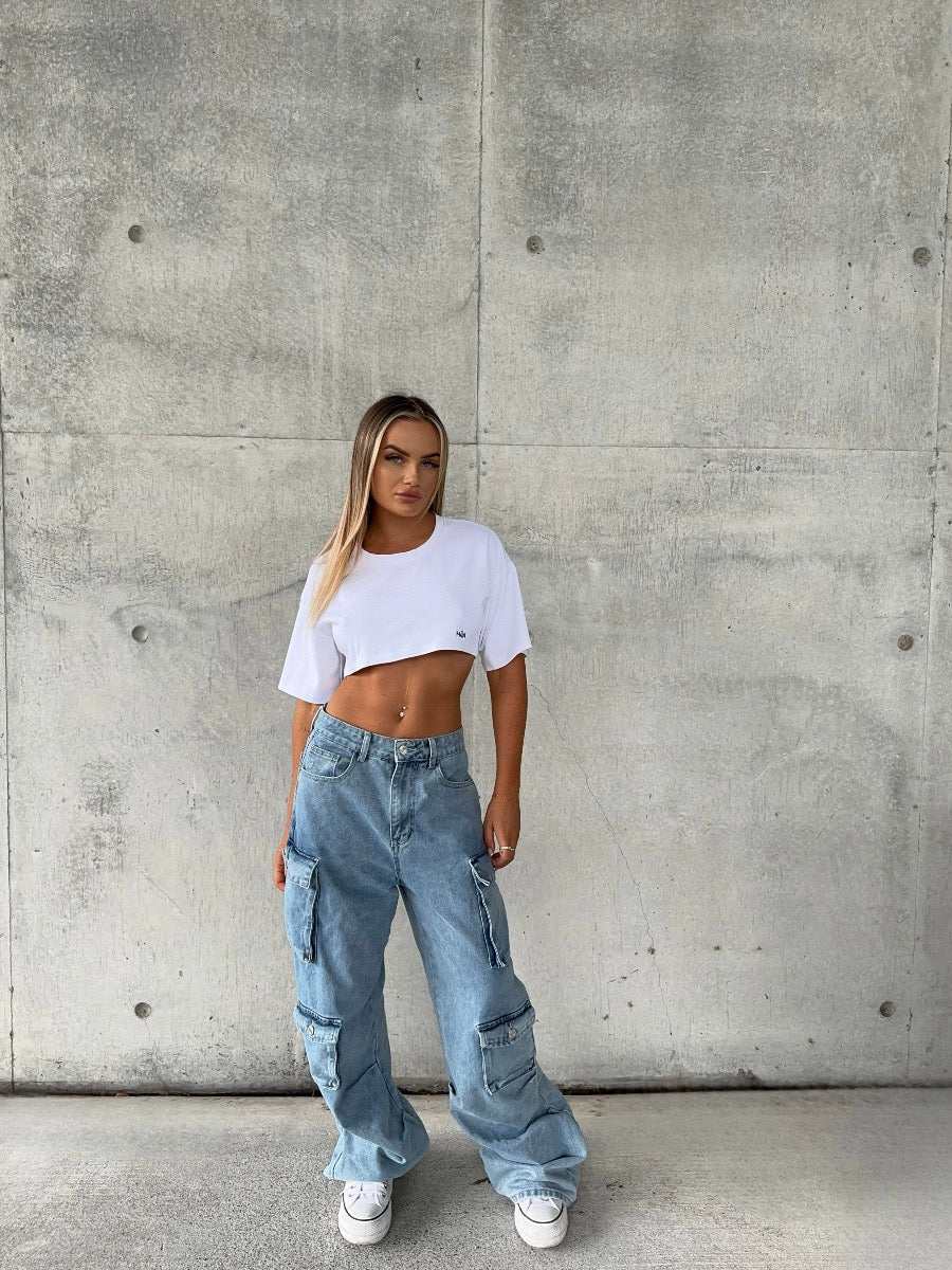 Aly Cropped Tee White - Stylish Heavyweight Cotton Tee