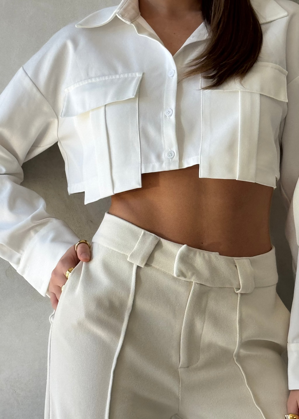 Saskia Crop Shirt - Crisp & Tailored White Button-Up Crop