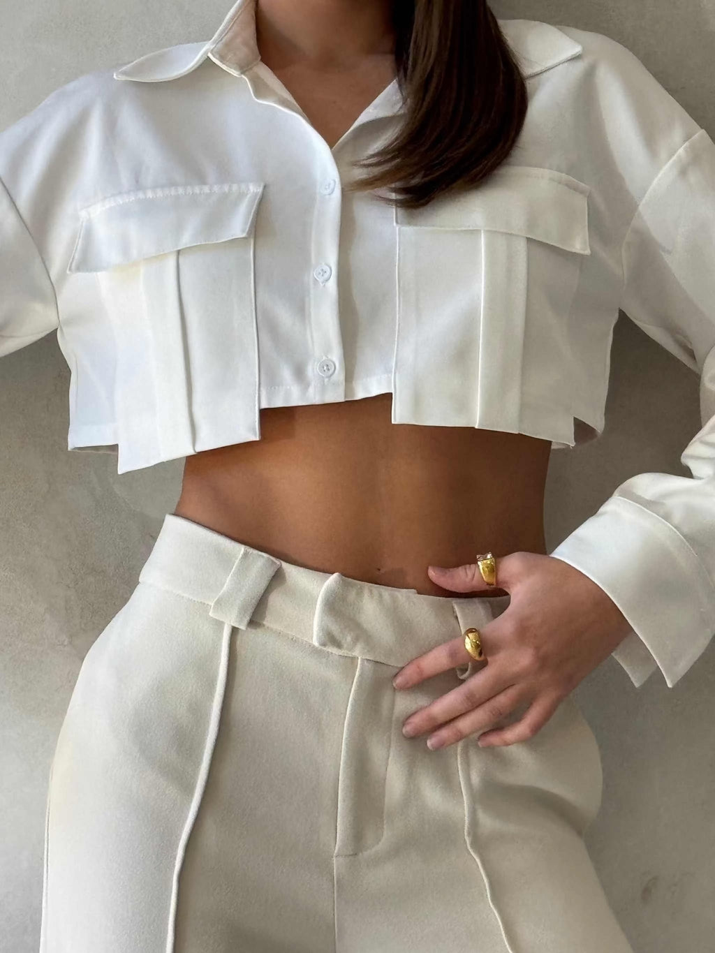 Saskia Crop Shirt - Crisp & Tailored White Button-Up Crop