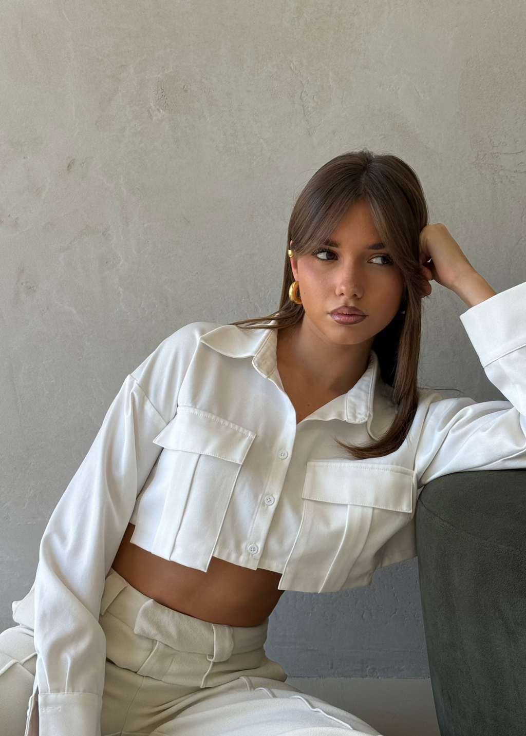 Saskia Crop Shirt - Crisp & Tailored White Button-Up Crop