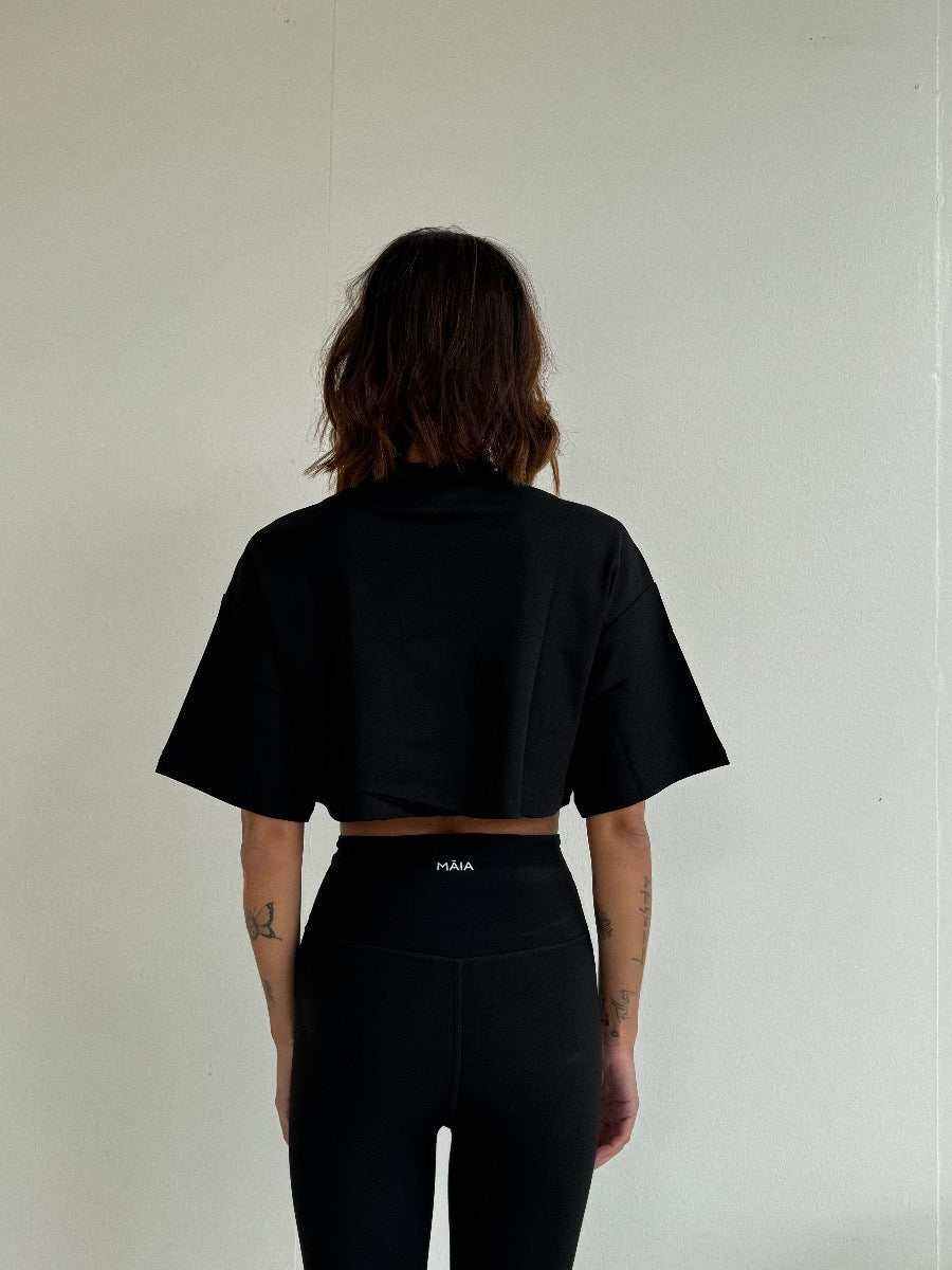 Aly Cropped Tee Black - Stylish Heavyweight Cotton Tee