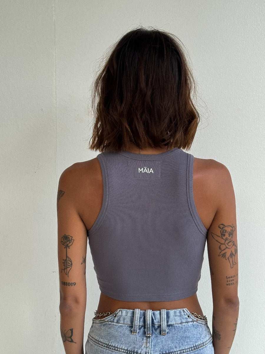 Marl Ribbed Tank - Comfortable Stretchy Crop Tank in Storm