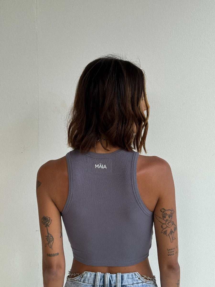 Marl Ribbed Tank - Comfortable Stretchy Crop Tank in Storm