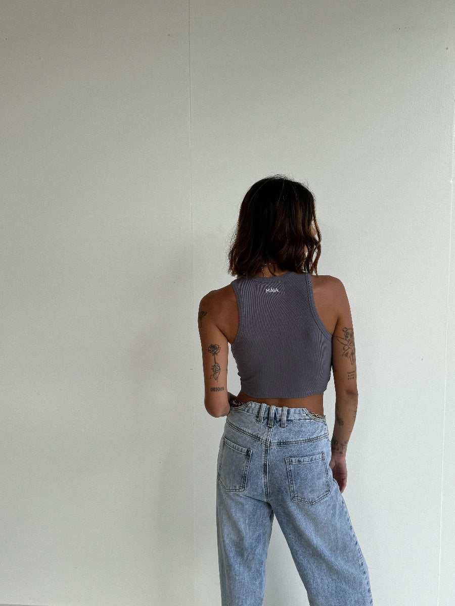 Marl Ribbed Tank - Comfortable Stretchy Crop Tank in Storm