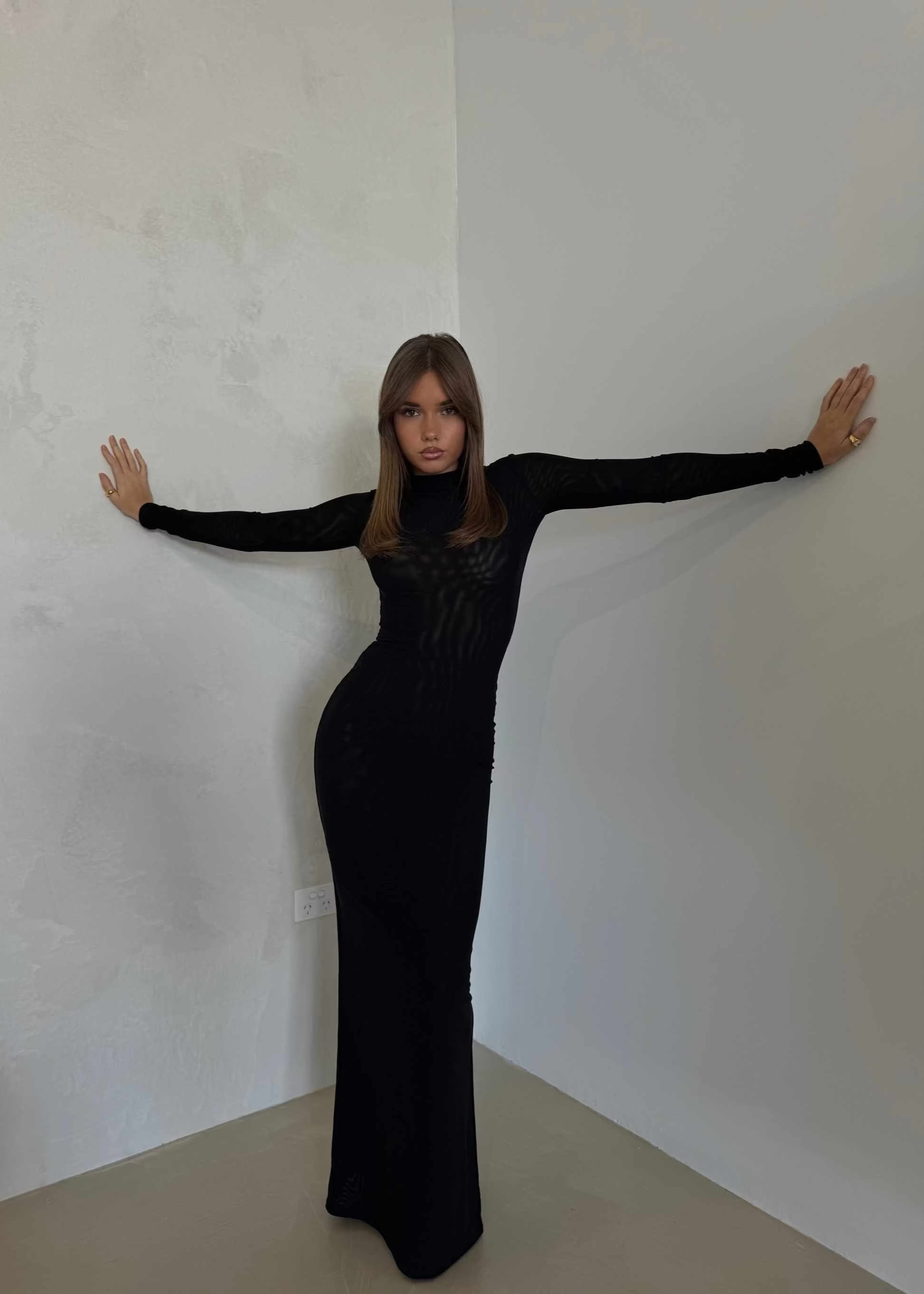 Maia Zephyra Mesh Maxi Dress - Black Mesh Maxi