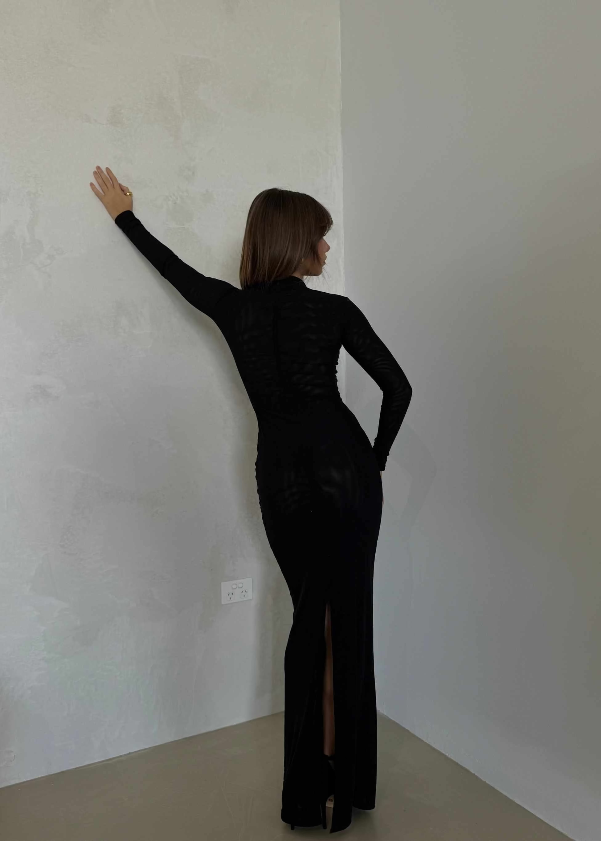 Maia Zephyra Mesh Maxi Dress - Black Mesh Maxi