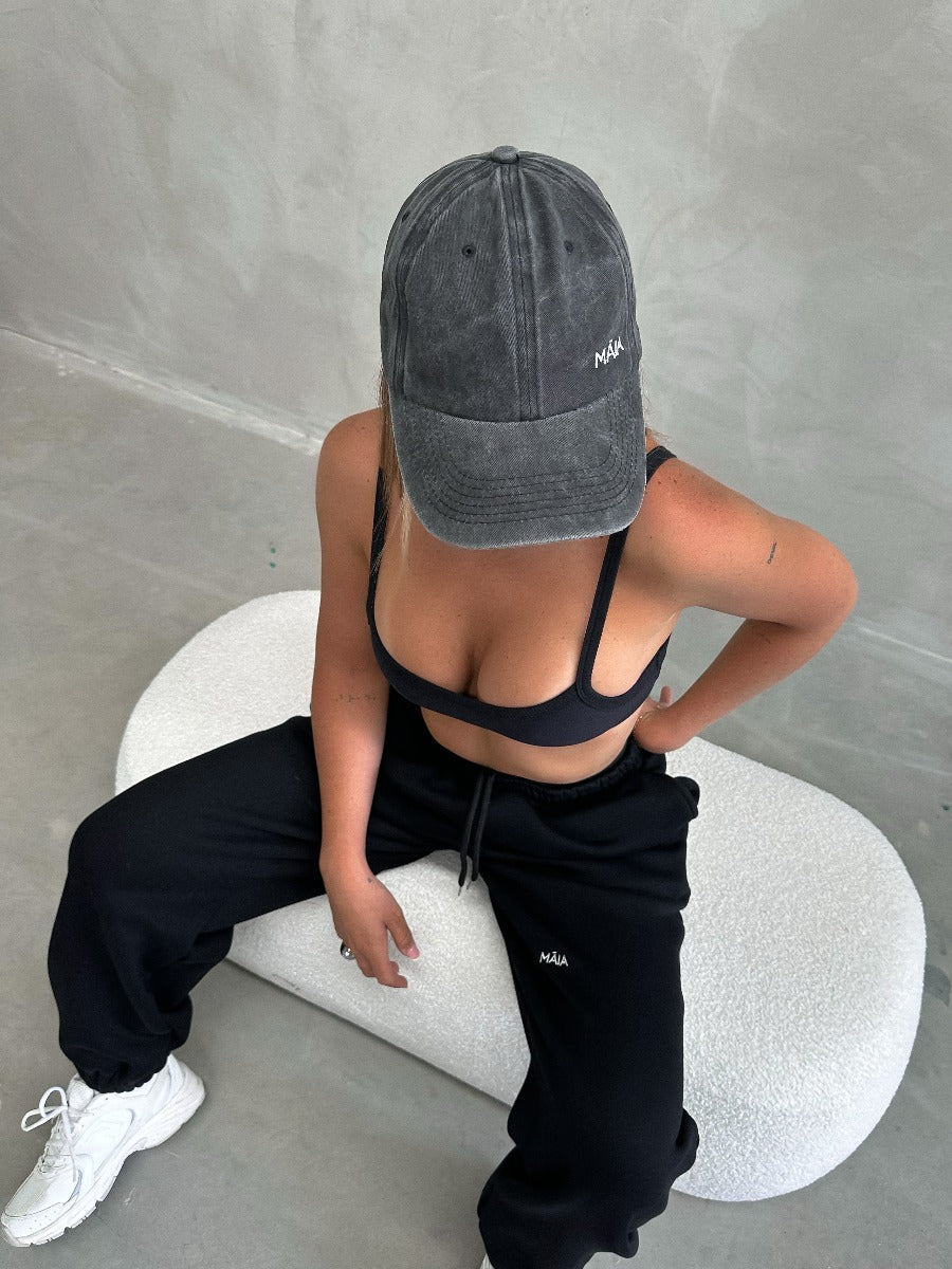 Maia The Label washed black denim cap hat
