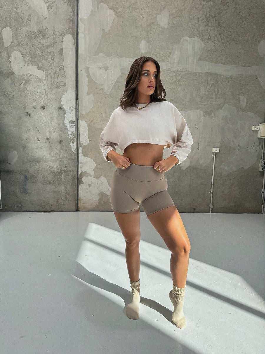 Nyla Crop Long Sleeve Top - Comfortable Cropped Crew Neck