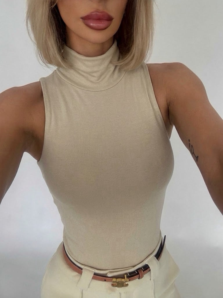 Athena Polo Neck Bodysuit - Latte